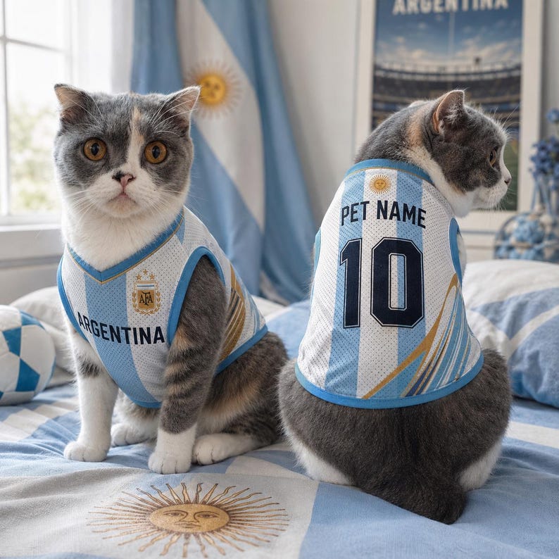 Custom Argentina Pet Jersey, Personalized Outfit for Dogs Cats