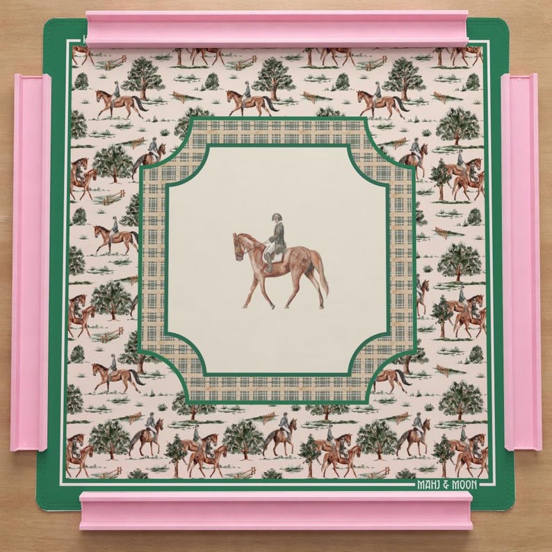 Horse Mahjong Mat, Equestrian Mahj Mat, Horse Lover Gift, Green American Mahjong Accessories
