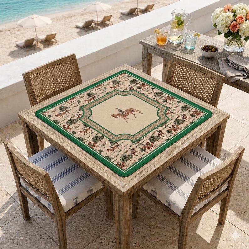 Horse Mahjong Mat, Equestrian Mahj Mat, Horse Lover Gift, Green American Mahjong Accessories