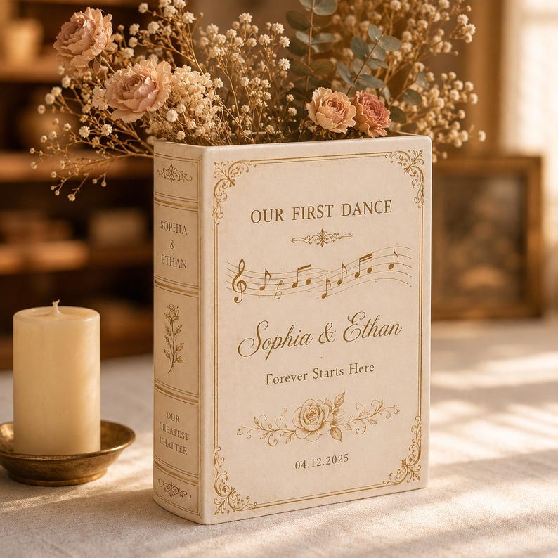 Custom Wedding Gifts Ceramic Book Vase, Personalised Wedding Gift for Couple
