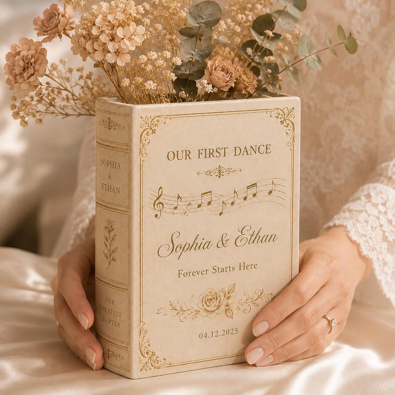 Custom Wedding Gifts Ceramic Book Vase, Personalised Wedding Gift for Couple