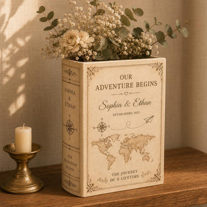 Custom Wedding Gifts Ceramic Book Vase, Personalised Wedding Gift for Couple, Floral Book Shaped Vase