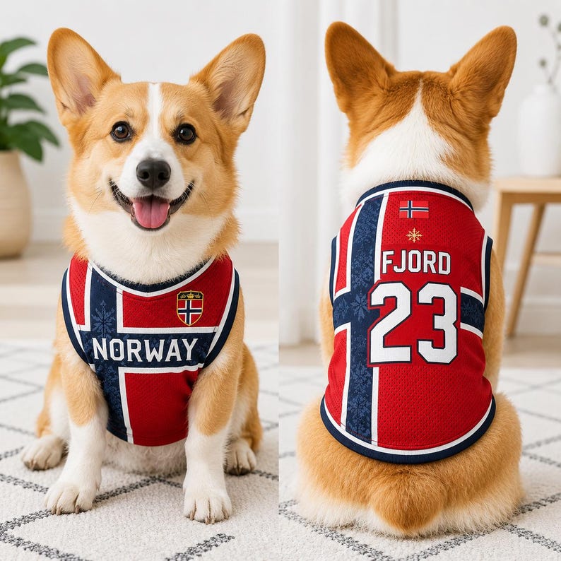 Personalized Norway Dog Soccer Jersey, Custom Pet Name Number Shirt, Norway Inspired Pet Jersey