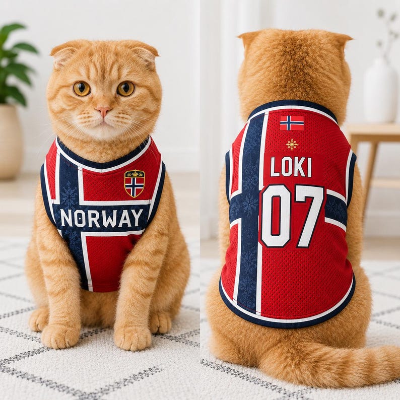Personalized Norway Dog Soccer Jersey, Custom Pet Name Number Shirt, Norway Inspired Pet Jersey