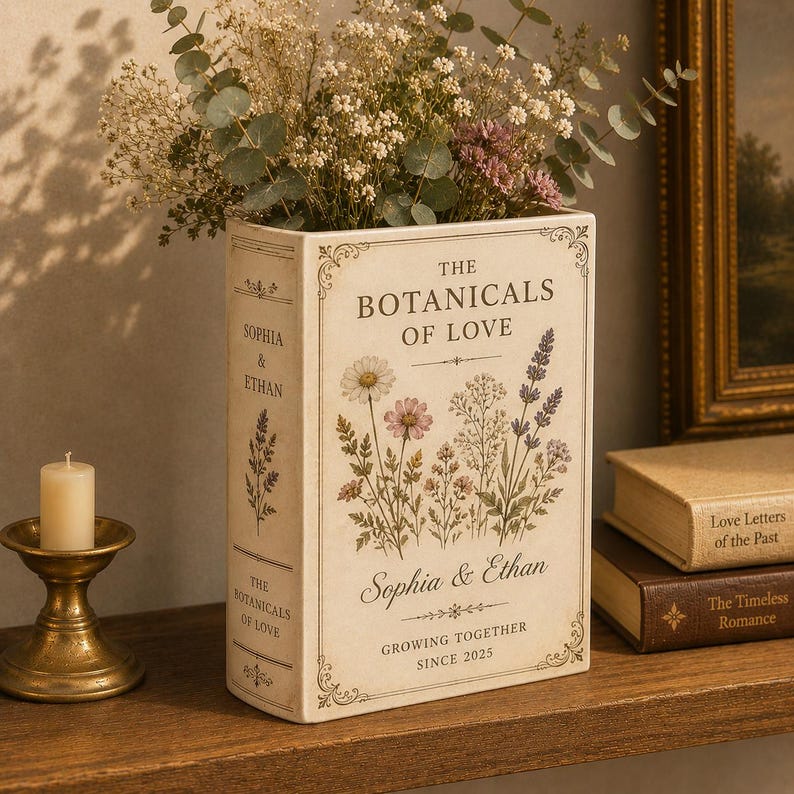 Custom Wedding Gifts Ceramic Book Vase, Personalised Wedding Gift for Couple