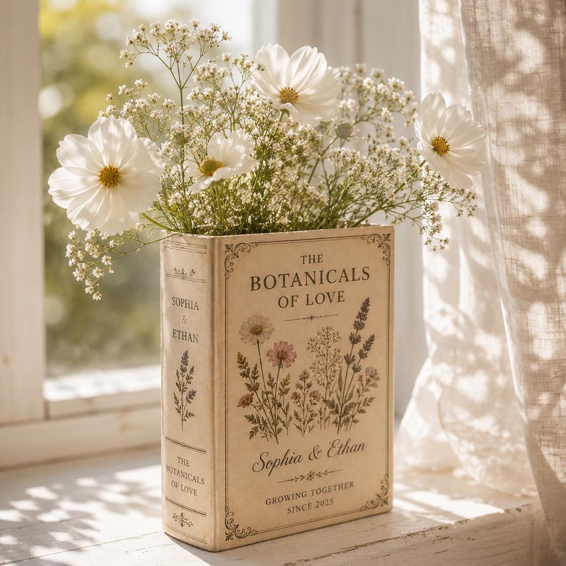 Custom Wedding Gifts Ceramic Book Vase, Personalised Wedding Gift for Couple