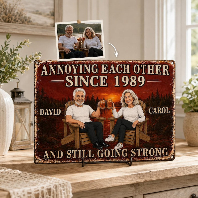 Personalized Annoying Each Other Metal Sign, Anniversary Gift For Couple, Photo Sunset Wall Decor