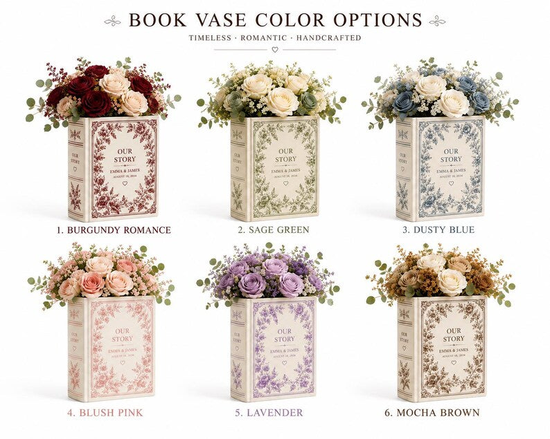 Our Story Book Vase, Personalized Anniversary Gift, Vintage Floral Book Vase, Romantic Couple Keepsake