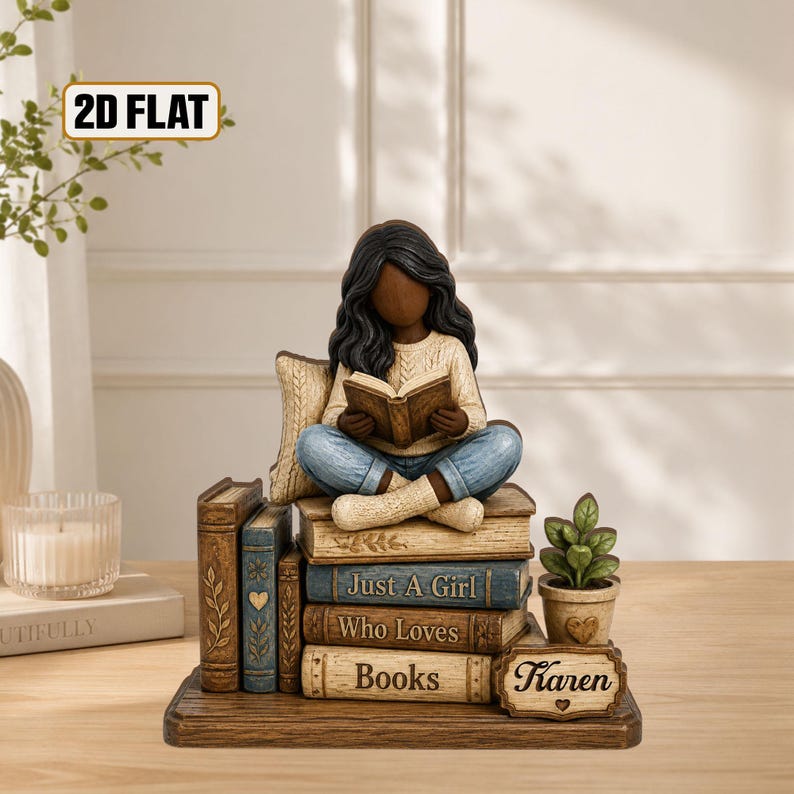 Personalized Wooden Book Lover Block, Just A Girl Who Loves Books Wooden Figurine, Book Lover Gift