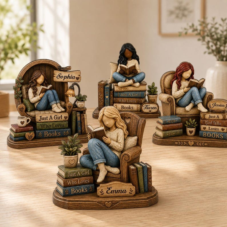 Personalized Wooden Book Lover Block, Just A Girl Who Loves Books Wooden Figurine, Book Lover Gift