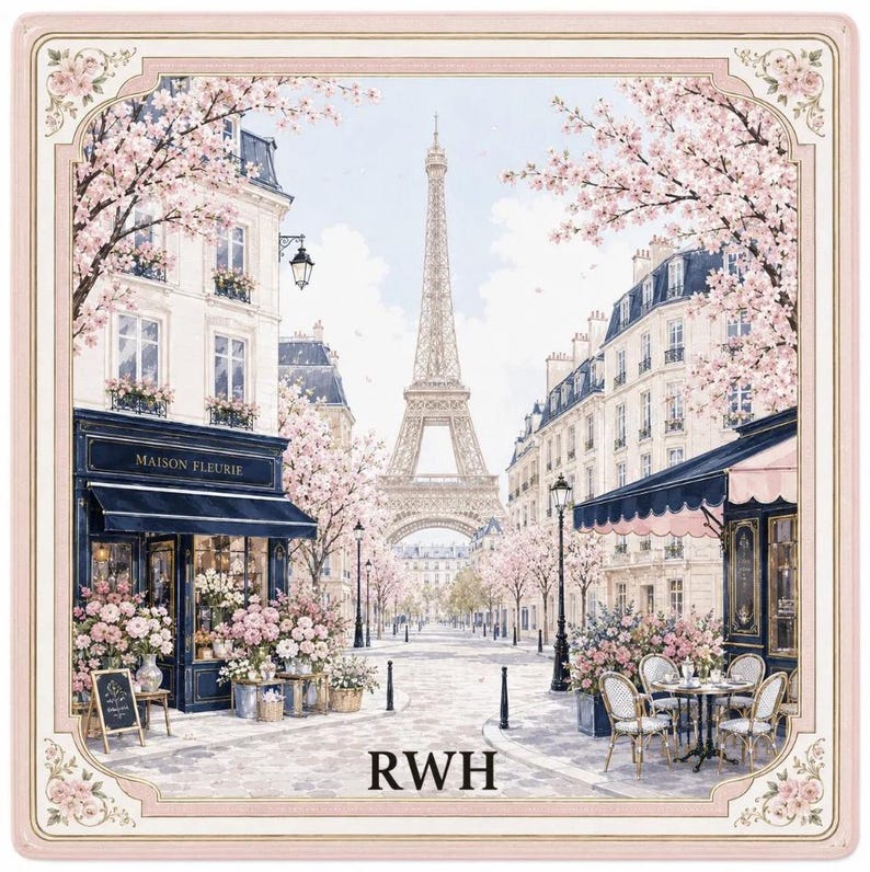 Parisian Mahjong Mat, Eiffel Tower Floral Game Table Accessory, Custom French Design
