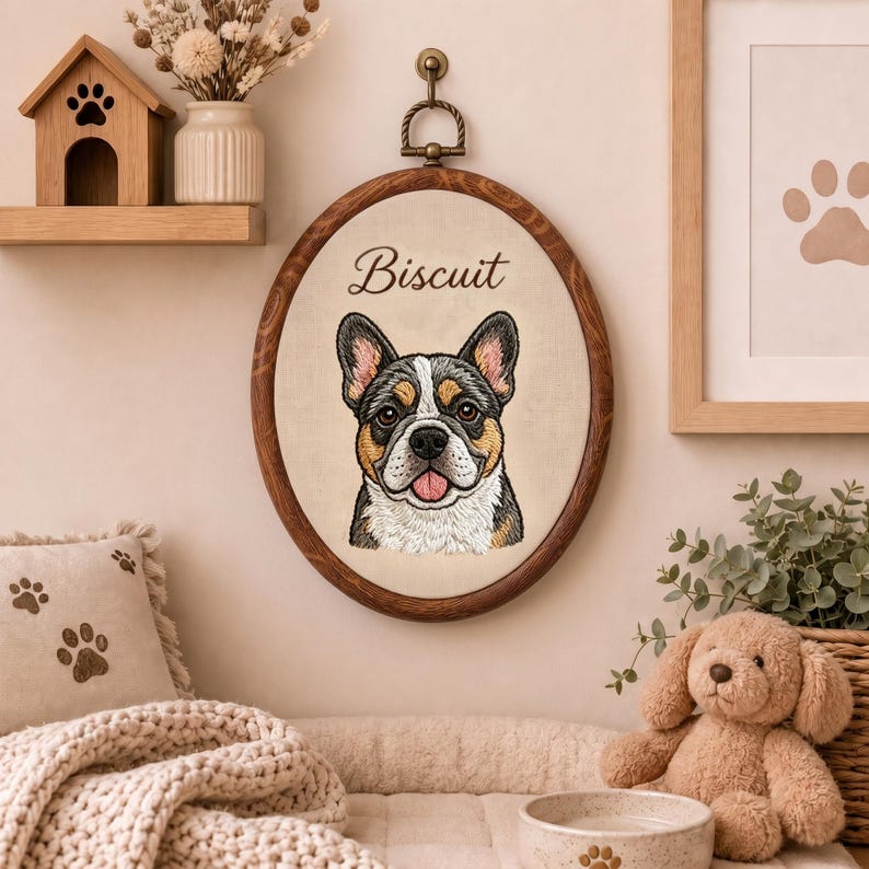 Personalized Pet Portrait Embroidery Hoop Art, Custom Dog Memorial Gift, Embroidered Pet Portrait From Photo