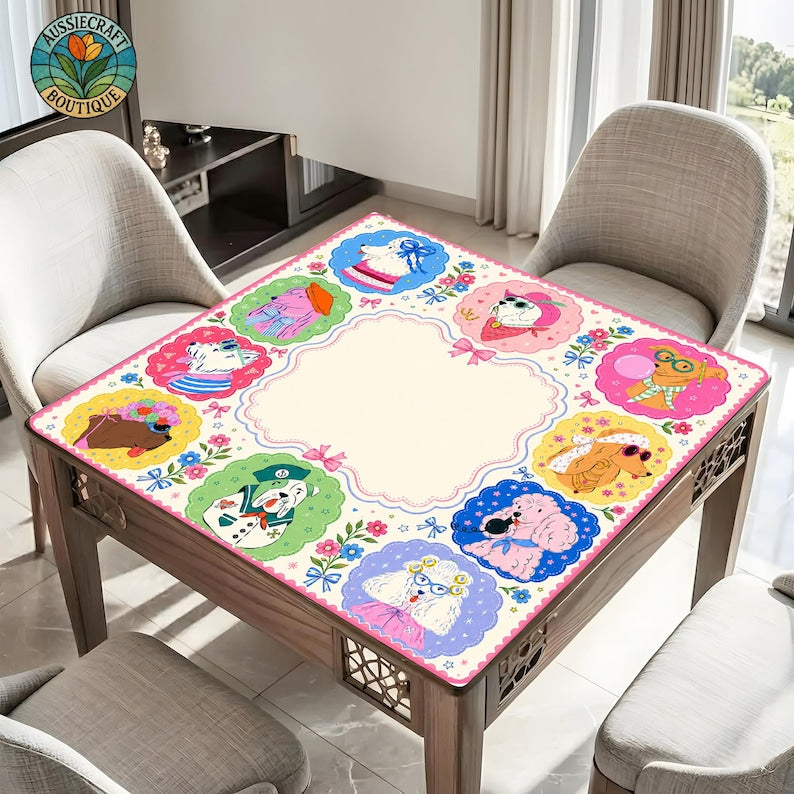Custom Dog Portrait Mahjong Mat, Whimsical Pet Game Table Runner, American Mahjong Gift
