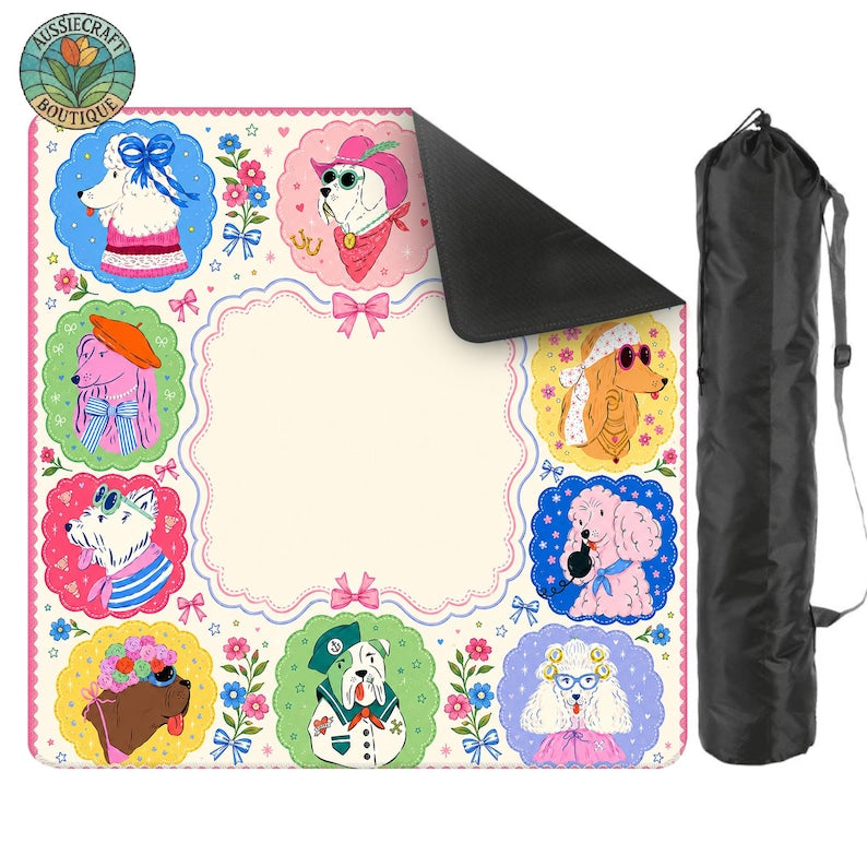 Custom Dog Portrait Mahjong Mat, Whimsical Pet Game Table Runner, American Mahjong Gift