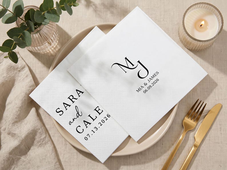 Personalized Wedding Napkins, Custom Cocktail Napkin for Engagement Party, Bridal Shower & Wedding Decor