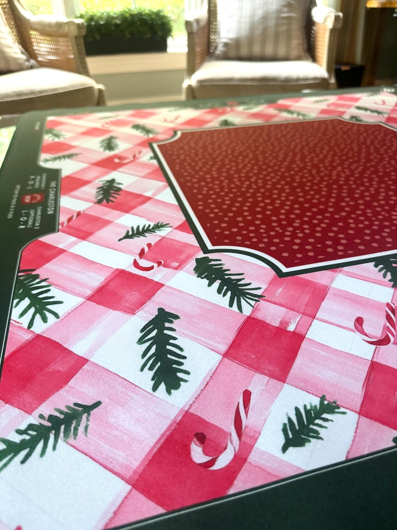 Candy Cane Lane Mahjong Mat, Holiday Mahjong Collection, Christmas Mahjong Mat, Red Gingham Mahjong Mat