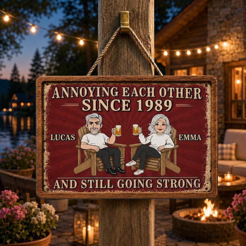 Personalized Couple Wood Sign, Annoying Each Other Since Custom Year Red Vintage
