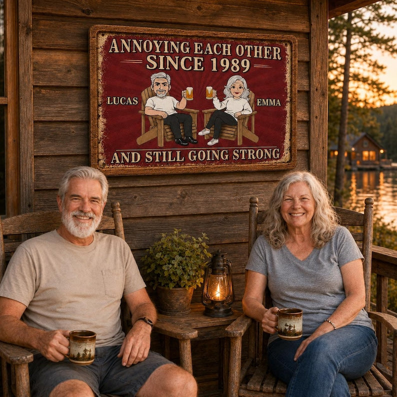Personalized Couple Wood Sign, Annoying Each Other Since Custom Year Red Vintage