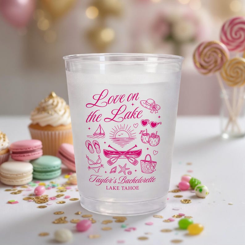 Personalized Love on the Lake Bachelorette Frosted Cups, Lake Theme Bach Party