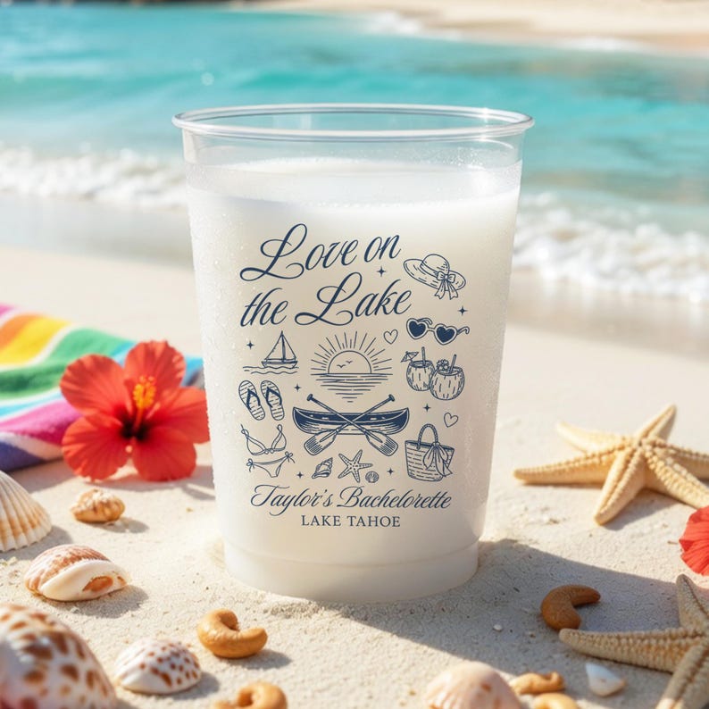 Personalized Love on the Lake Bachelorette Frosted Cups, Lake Theme Bach Party