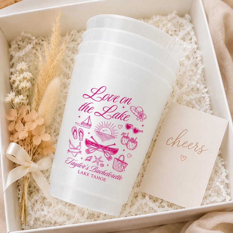 Personalized Love on the Lake Bachelorette Frosted Cups, Lake Theme Bach Party