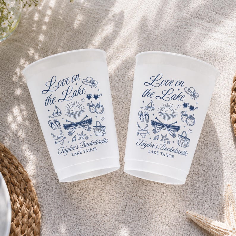 Personalized Love on the Lake Bachelorette Frosted Cups, Lake Theme Bach Party