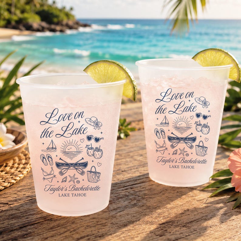 Personalized Love on the Lake Bachelorette Frosted Cups, Lake Theme Bach Party