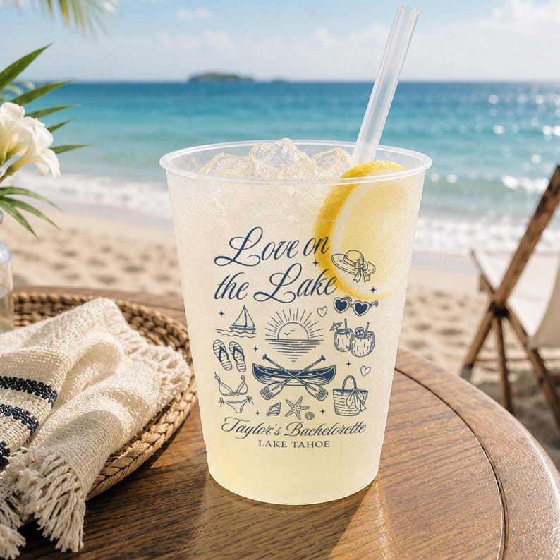 Personalized Love on the Lake Bachelorette Frosted Cups, Lake Theme Bach Party