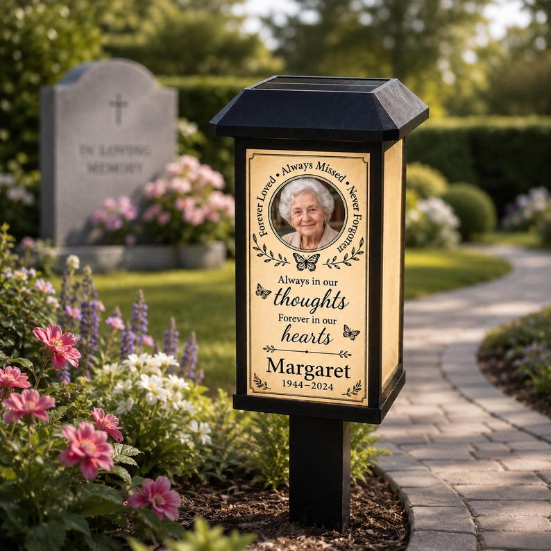 Personalized Photo Memorial Solar Garden Stake Light, Custom Name Year Outdoor Lantern
