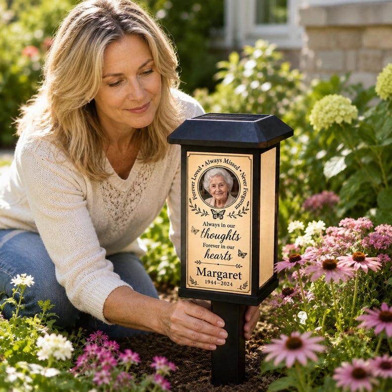 Personalized Photo Memorial Solar Garden Stake Light, Custom Name Year Outdoor Lantern
