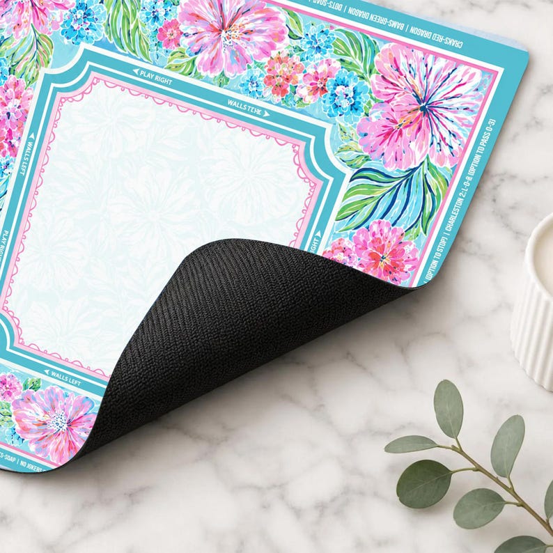Beautiful Pink Blue Floral Mahjong Mat, Tropical Flower Game Table Cover, Unique Mahjong Night Accessory & Gift Idea