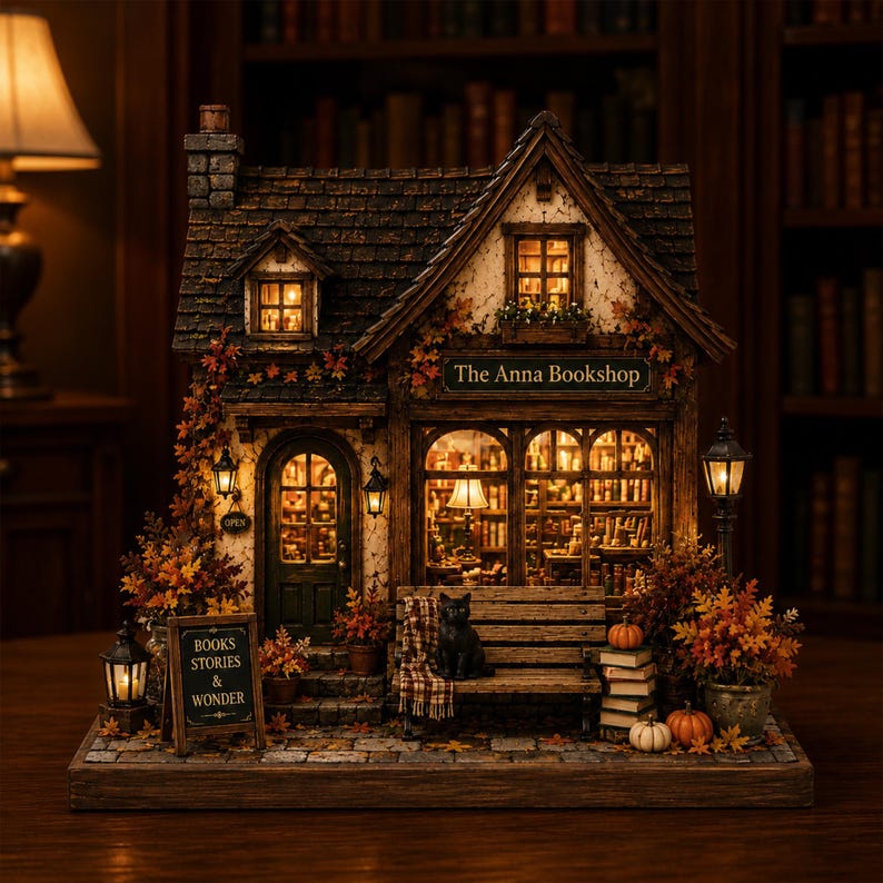 Personalized Fall House Wooden Block, Autumn Home Shelf Decor, Custom Family Name Cottage Sign