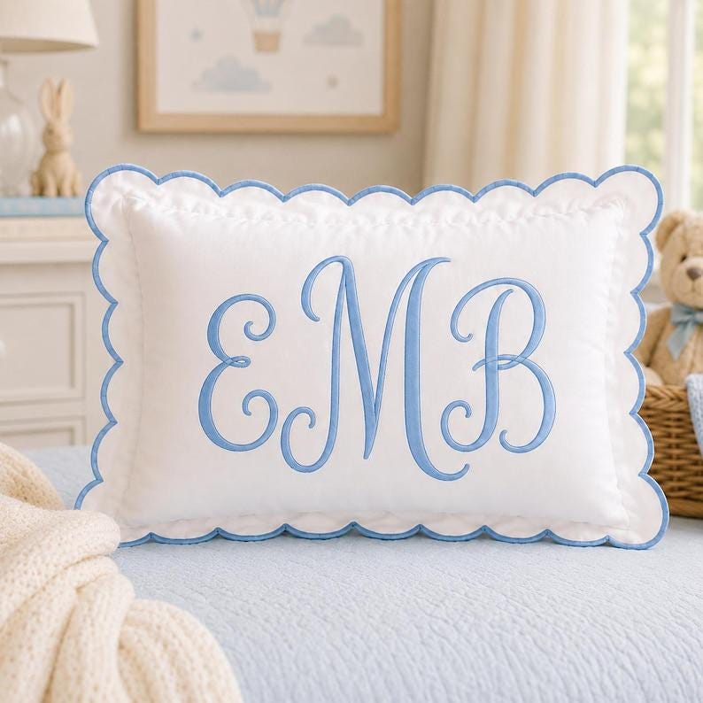Personalized Embroidered Monogram Pillow Cover, Custom Name Nursery Decor Cushion, Baby Room Decor