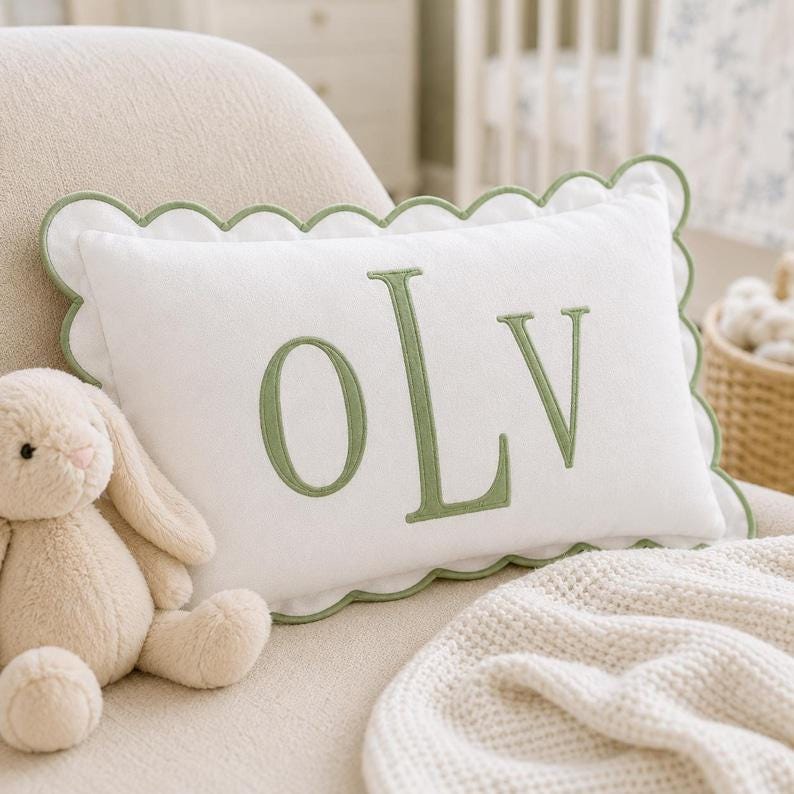 Personalized Embroidered Monogram Pillow Cover, Custom Name Nursery Decor Cushion, Baby Room Decor