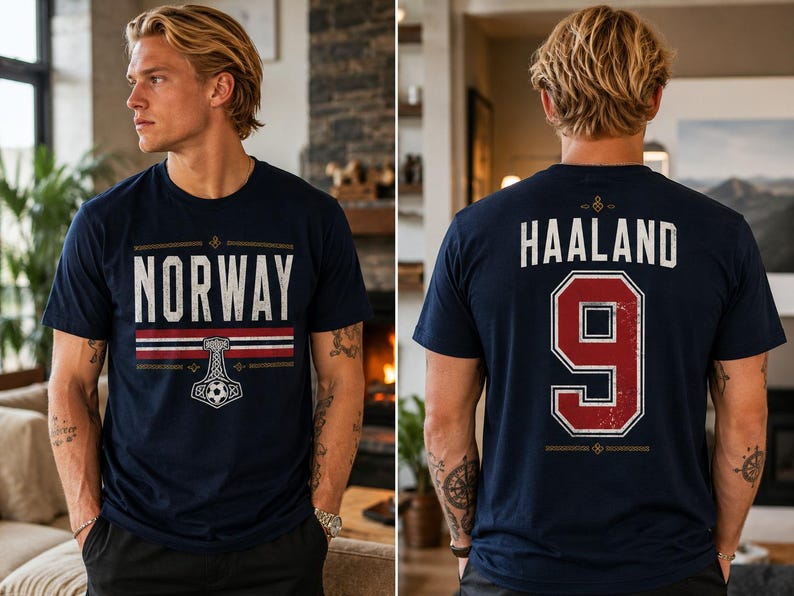 Norway E.H 9 Shirt, Norway Soccer Fan Tee, Navy Football Jersey Style T Shirt