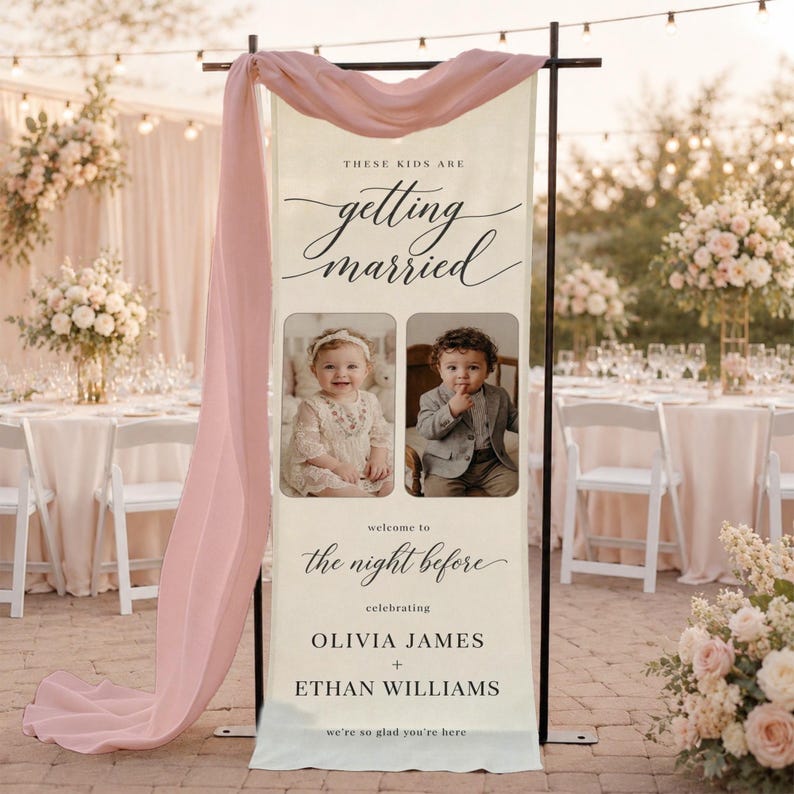 Personalized Wedding Welcome Banner, Kids Are Getting Married Sign, Photo Wedding Banner, Rehearsal Dinner Decor