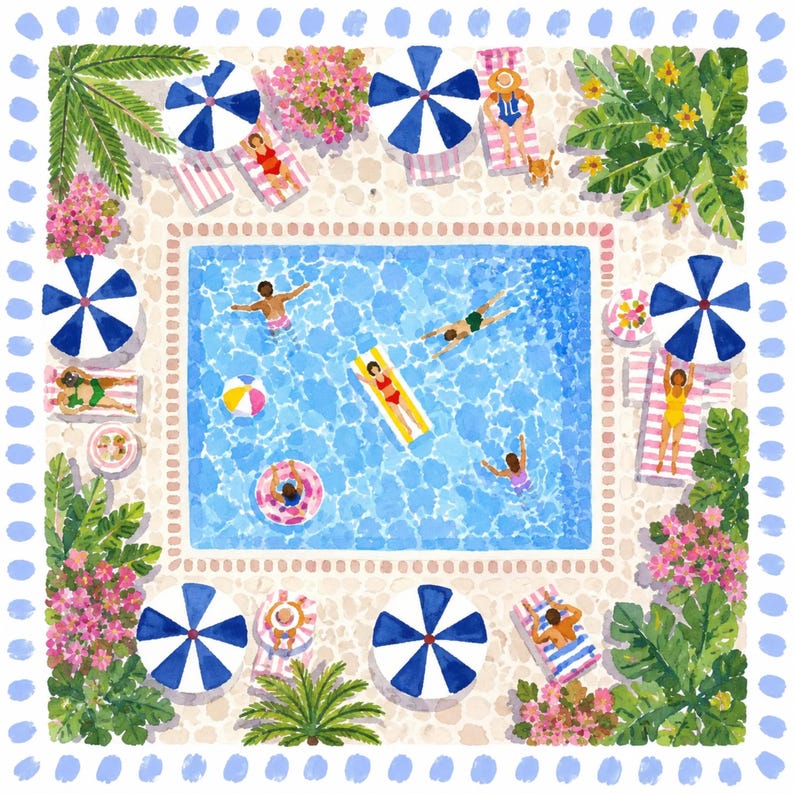 Sunny Poolside Resort Mahjong Mat, American Mahjong Mat, Palm Beach Pool Garden, Summer Swim Club Mahjong Gift