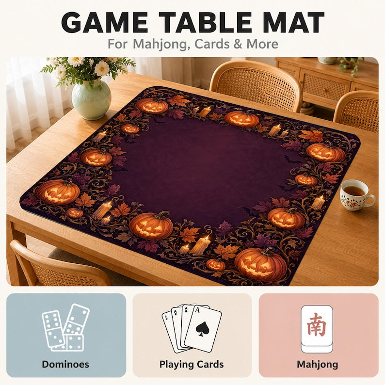 Halloween Mahjong Mat, Pumpkin Mah Jongg Table Mat, Spooky Autumn Game Mat, Gift for Mahjong Lovers