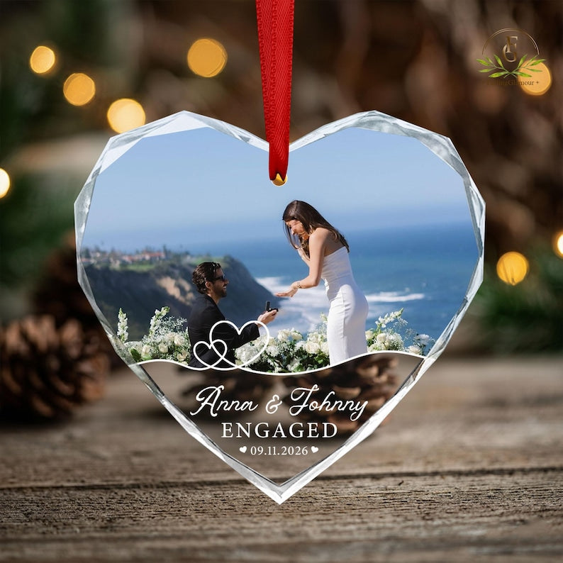 Custom Engagement Photo Ornament, Engagement Ornament, Personalization Marriage Proposal Gift, Couple Photo