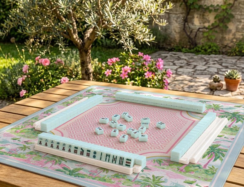 Mahjong Mat Palm Beach Style, Mahjong Gift Mat, Preppy Style Non-Slip Game Mat in Pastel, American Mahjong, Gaming Table