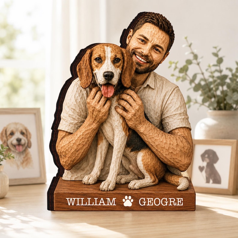 Personalized Dog Wooden Sculpture, Custom Pet Portrait from Photo, Dog Mom Gift, Pet Lover Keepsake