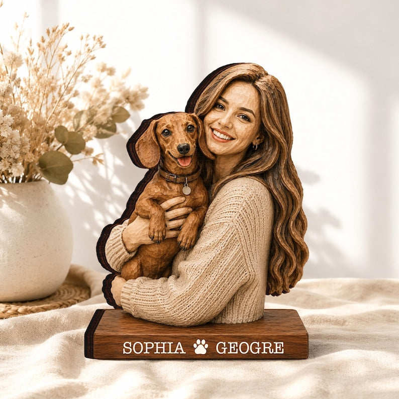 Personalized Dog Wooden Sculpture, Custom Pet Portrait from Photo, Dog Mom Gift, Pet Lover Keepsake