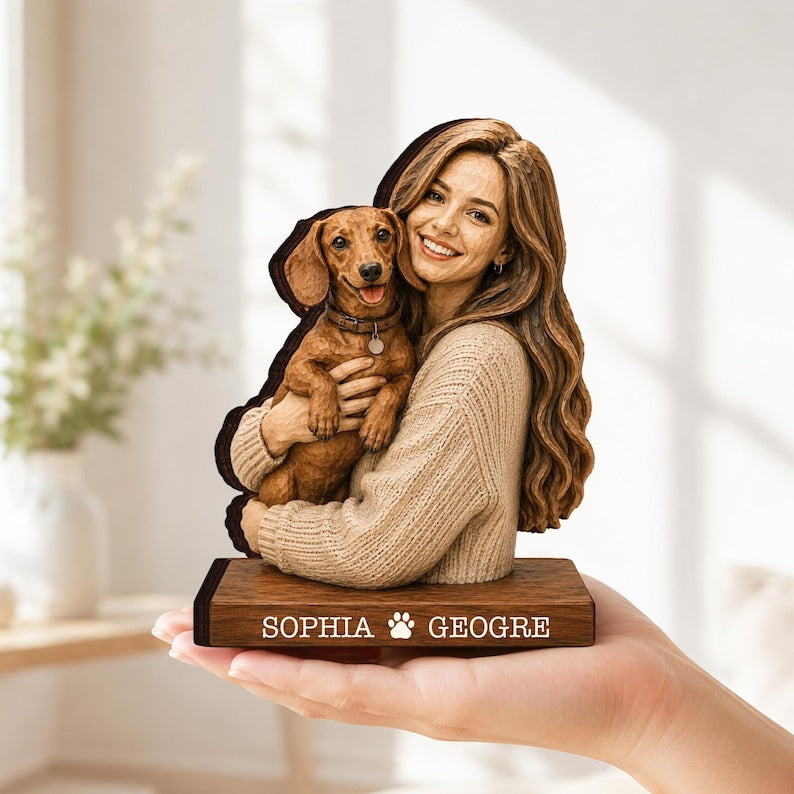 Personalized Dog Wooden Sculpture, Custom Pet Portrait from Photo, Dog Mom Gift, Pet Lover Keepsake