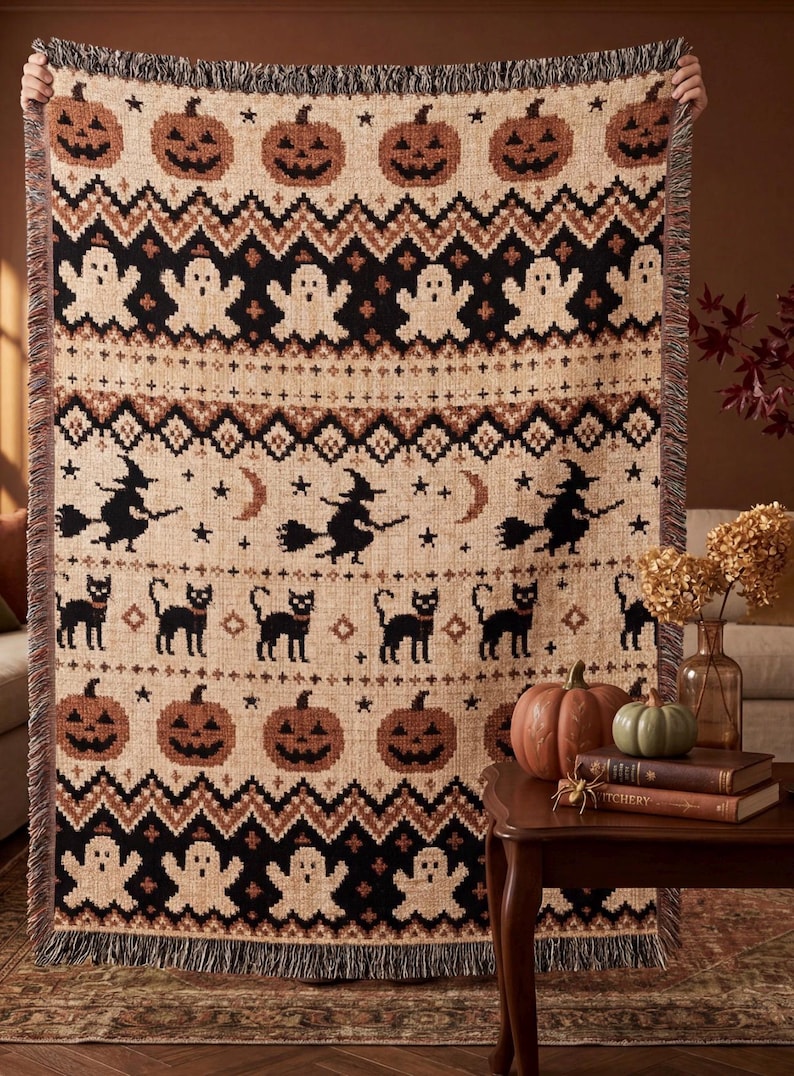 Halloween Woven Blanket Gift For Halloween Lover Throw Blanket Cozy Fall Spooky Season Home Decor 