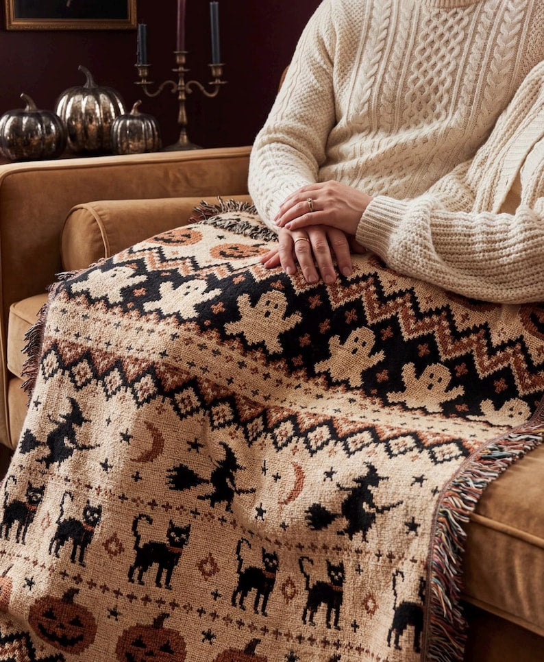Halloween Woven Blanket Gift For Halloween Lover Throw Blanket Cozy Fall Spooky Season Home Decor 