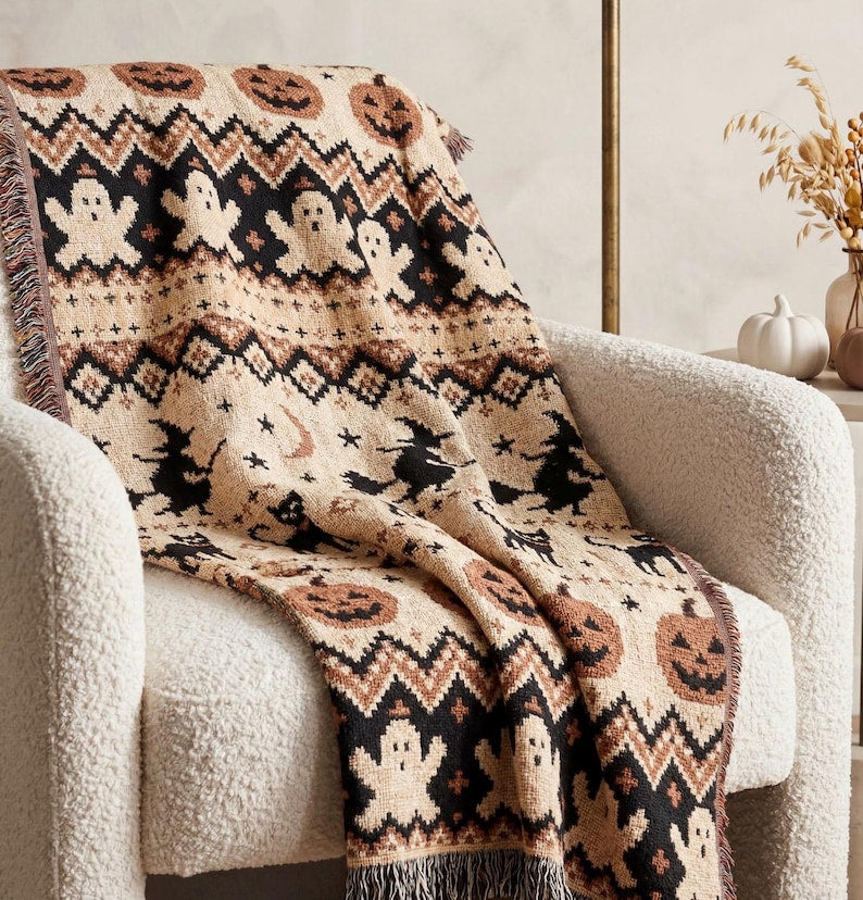 Halloween Woven Blanket Gift For Halloween Lover Throw Blanket Cozy Fall Spooky Season Home Decor 