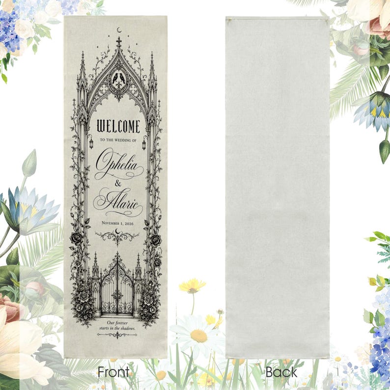 Personalized Gothic Wedding Tapestry, Custom Archway Welcome Sign