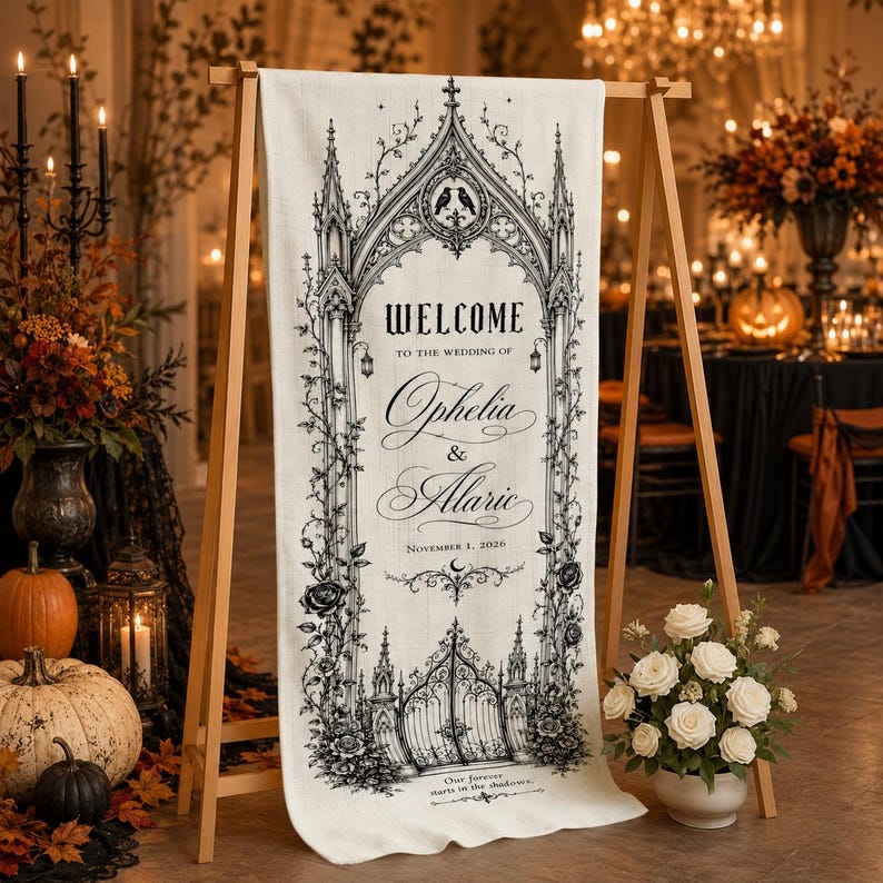 Personalized Gothic Wedding Tapestry, Custom Archway Welcome Sign