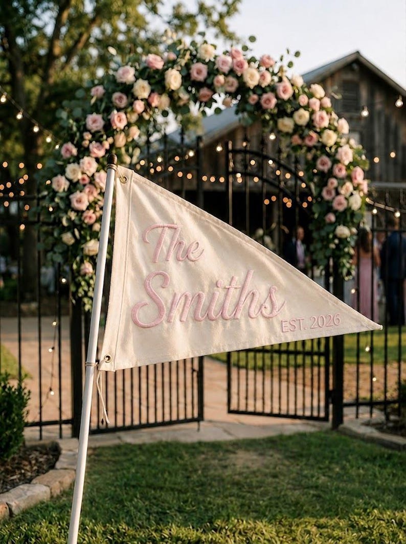 Personalized Golf Wedding Pennant, Custom Embroidered Last Name Flag, Vintage Wedding Banner