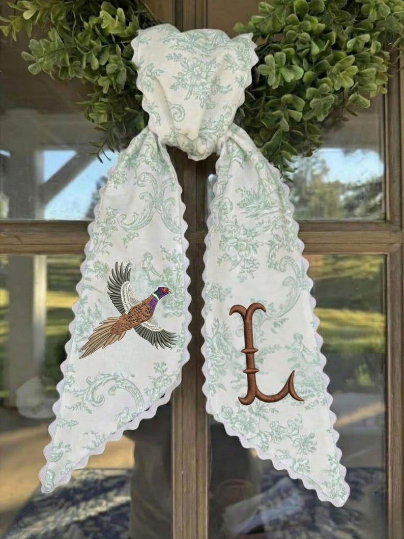 Emmbroidered Monogram Wreath Sash, Personalized Fall Door Decor